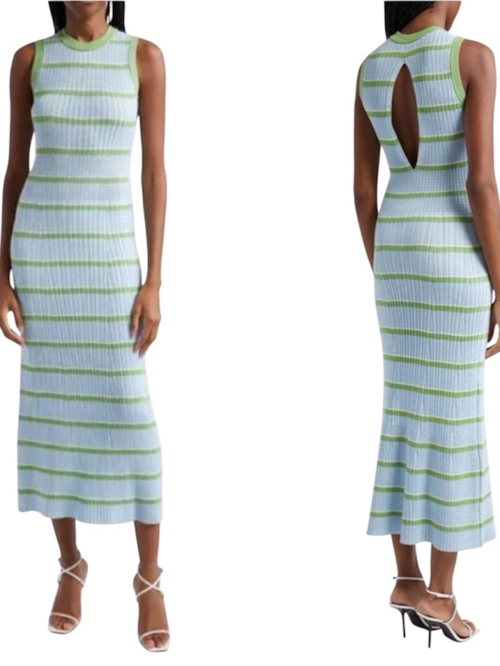 Ramy Brook Knit Stripe Ryan Sleeveless Sweater Midi Dress Keyhole Sz Small